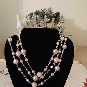 Pink Pearl Necklace 3 Strands